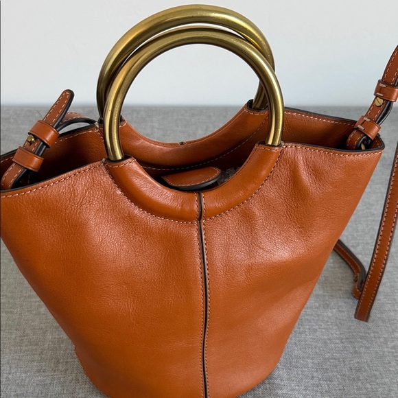 J. Crew Tan Leather Bracelet Crossbody Bag with Gold Handles - Picture 4 of 9